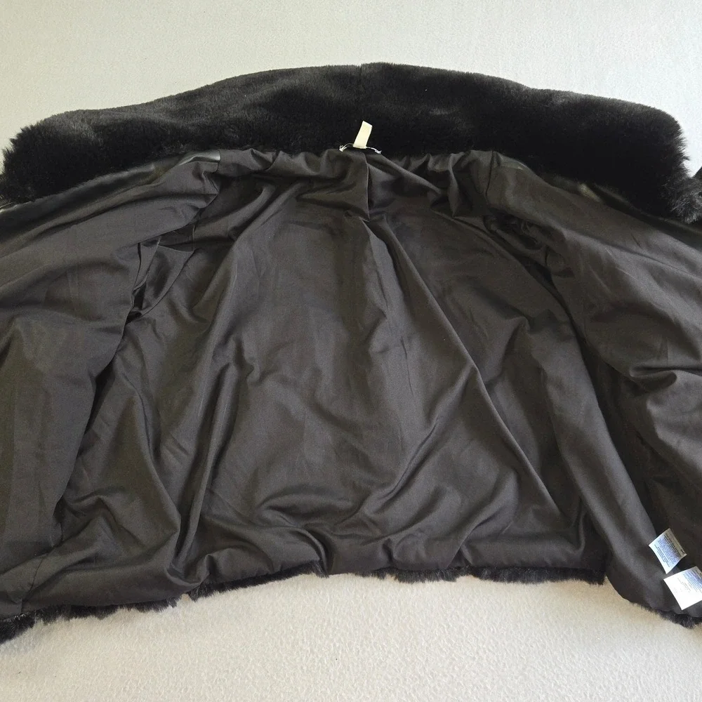 Sofia Jeans Faux Fur Jacket Womens 3X Black Chevron Zip Up Glam Plush Coat